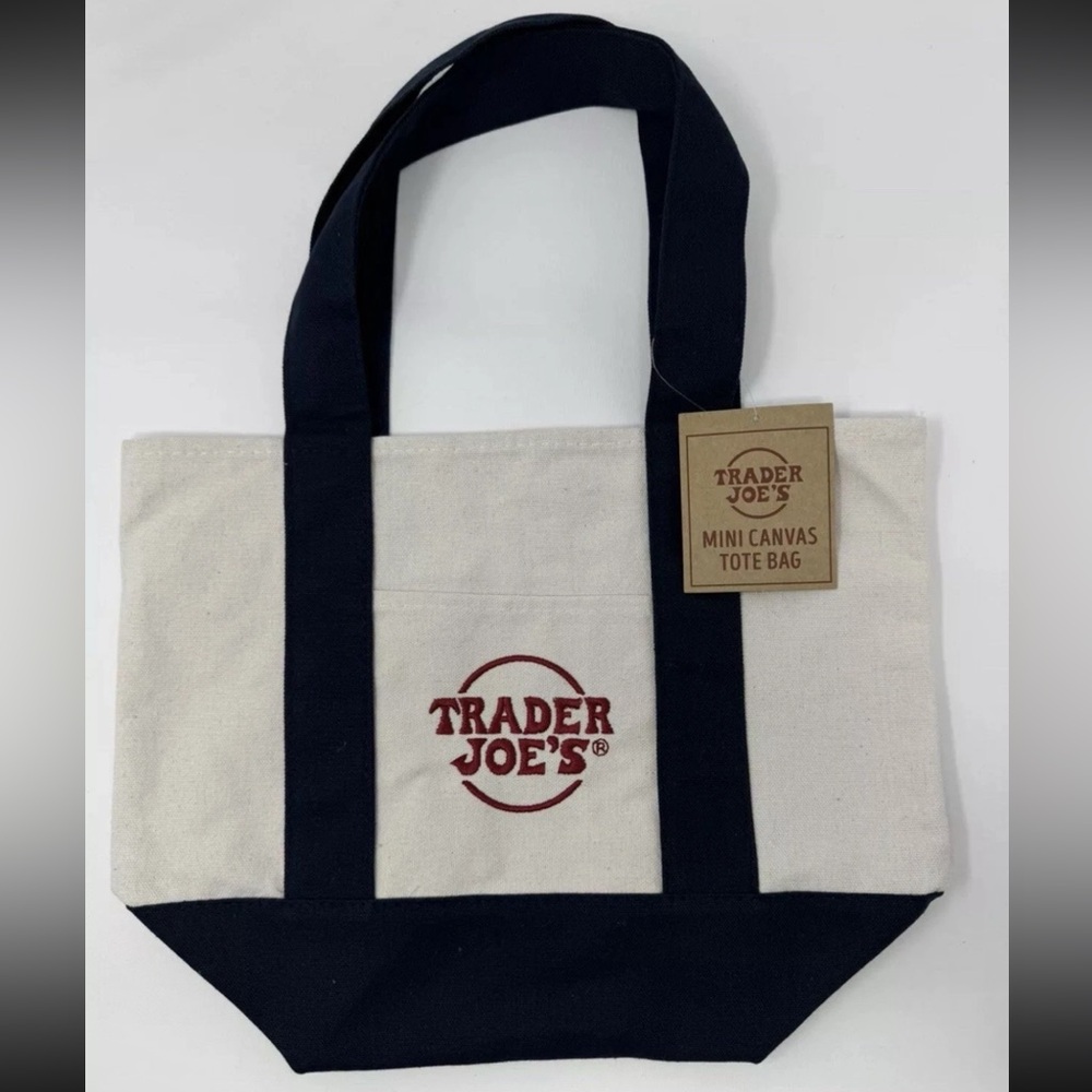 TRADER JOE'S NAVY BLUE MINI CANVAS TOTE BAG NWT FREE GIFT 🎁 FAST SHIPPING